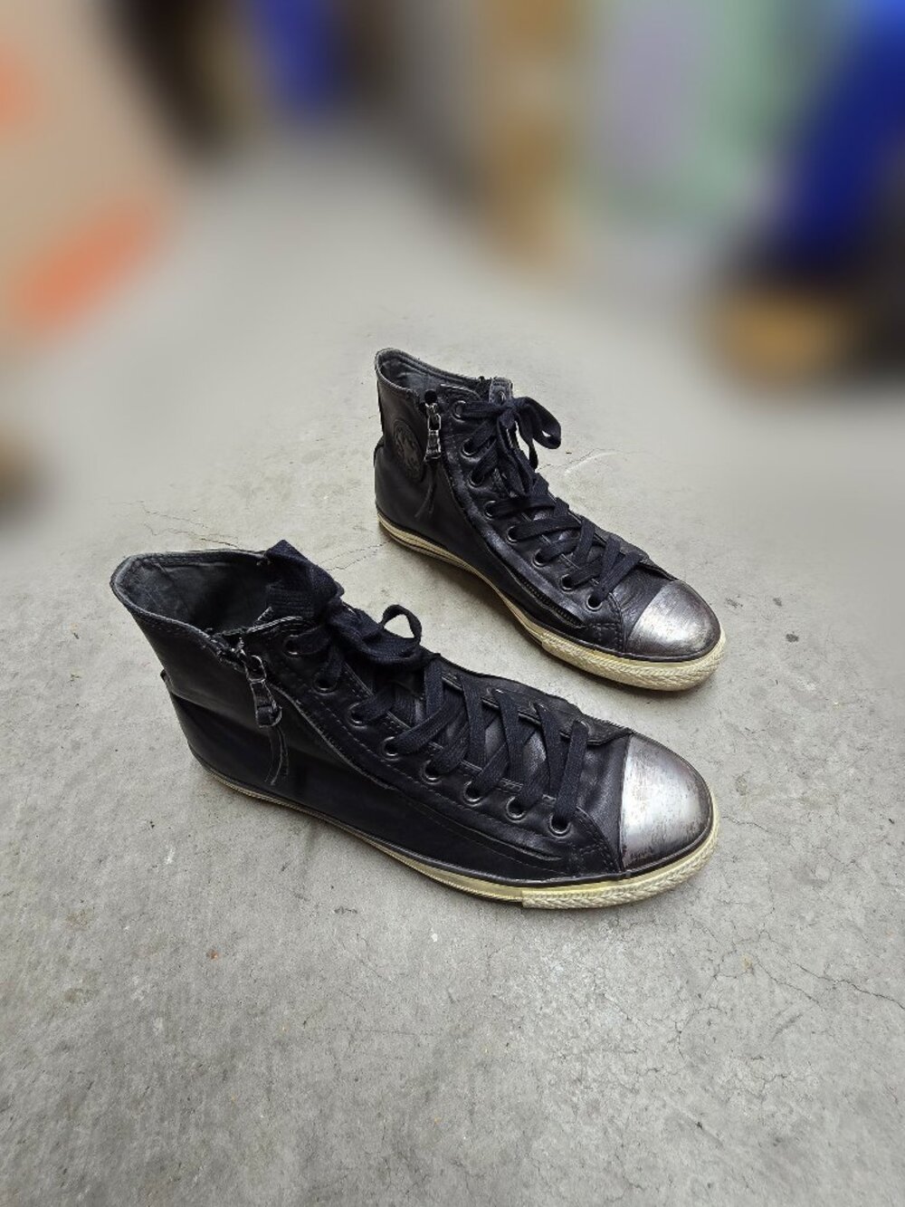 Converse John Varvatos Chuck Taylor Double Zip Hi Black Leather Metal Toe 10.5
